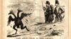«Двоголова ворона у Криму». Карикатура у лондонському журналі «Панч», 29 вересня 1855 року. Французький та британський солдати дивляться, як тікає обскубаний російський двоголовий орел. У повному розмірі видно підпис: «Вона сильно отримала! Добий її!»