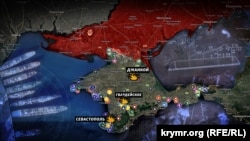 Колаж: мапа Криму та військові об'єкти на півострові