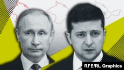 Президент Росії Володимир Путін (ліворуч) і президент України Володимир Зеленський, ілюстративний колаж